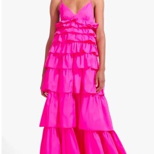 STAUD Rylie Pink Ruffled Maxi Dress